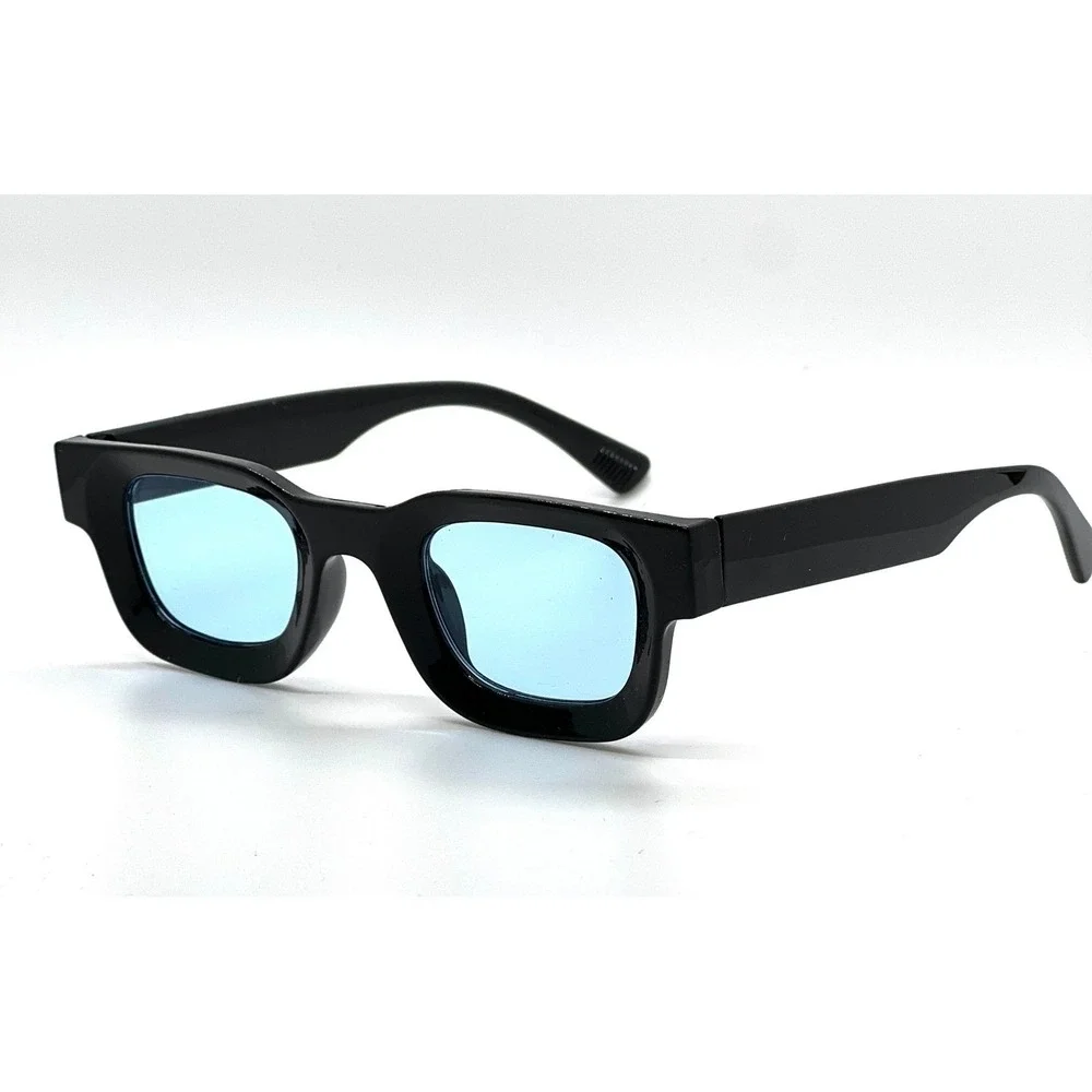 Square Sunglasses Blue Lens Black Frame Women Fashion Luxury Narrow Shape 2026
